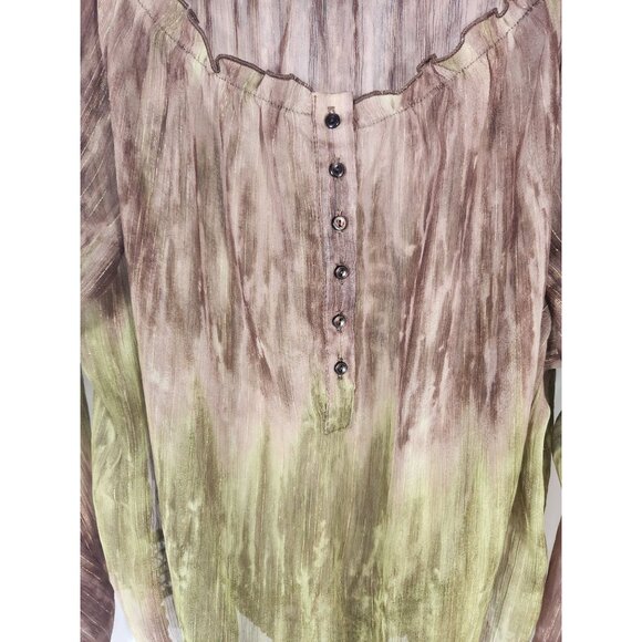 Womens Sheer Holiday Witchy Peasant Blouse Lane Bryant Brown Green Metalic 14/16 - Picture 3 of 4